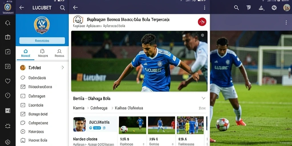Tampilan antarmuka aplikasi LUCUBET dengan berita olahraga bola.
